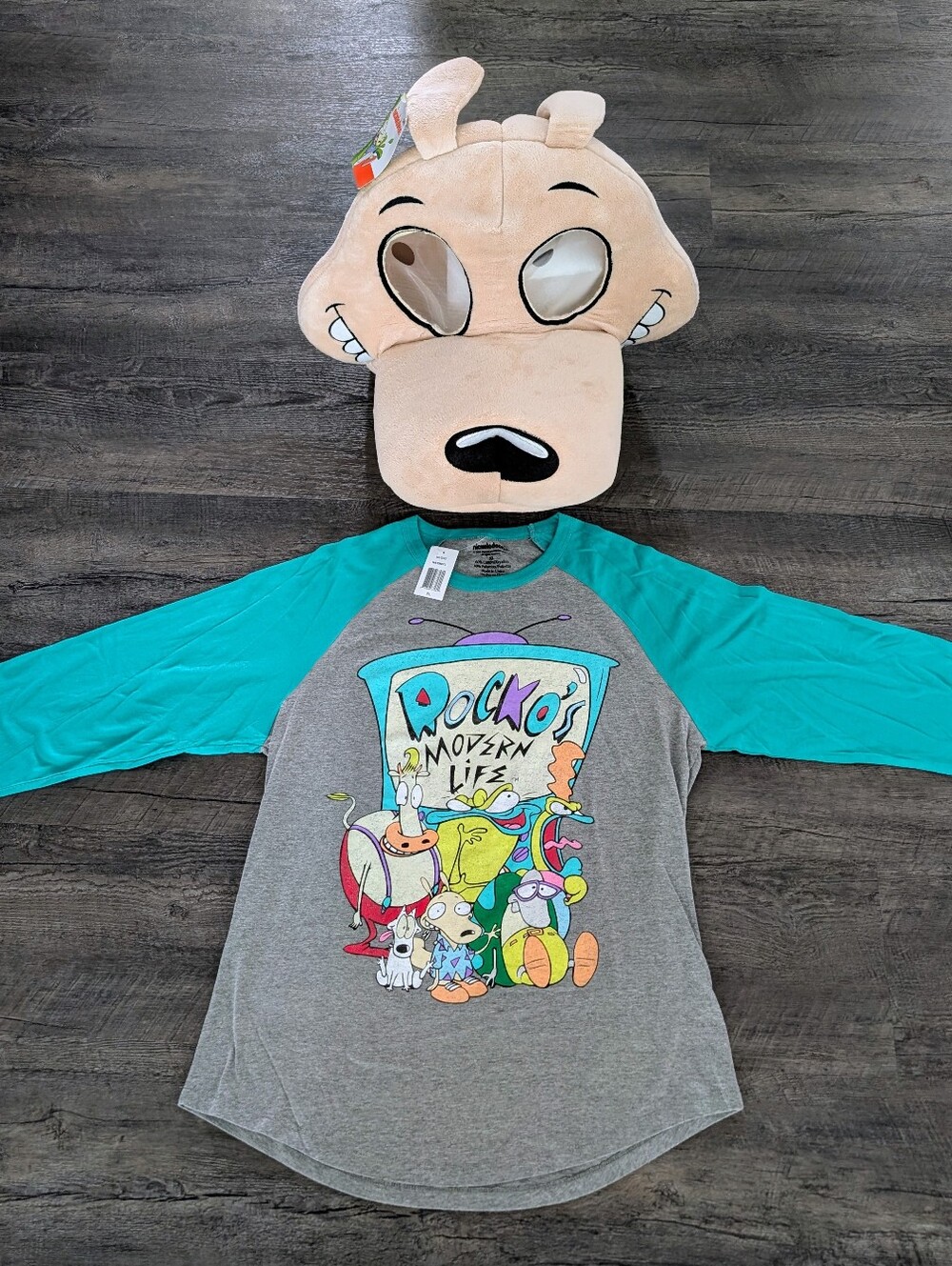 Nickelodeon Maskimals Plush Head Rocko Halloween Mask w/ Matching ¾ Sleeve Shirt